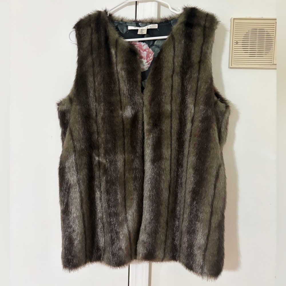 Max Studio Faux Fur Vest in Dark Brown and Gray